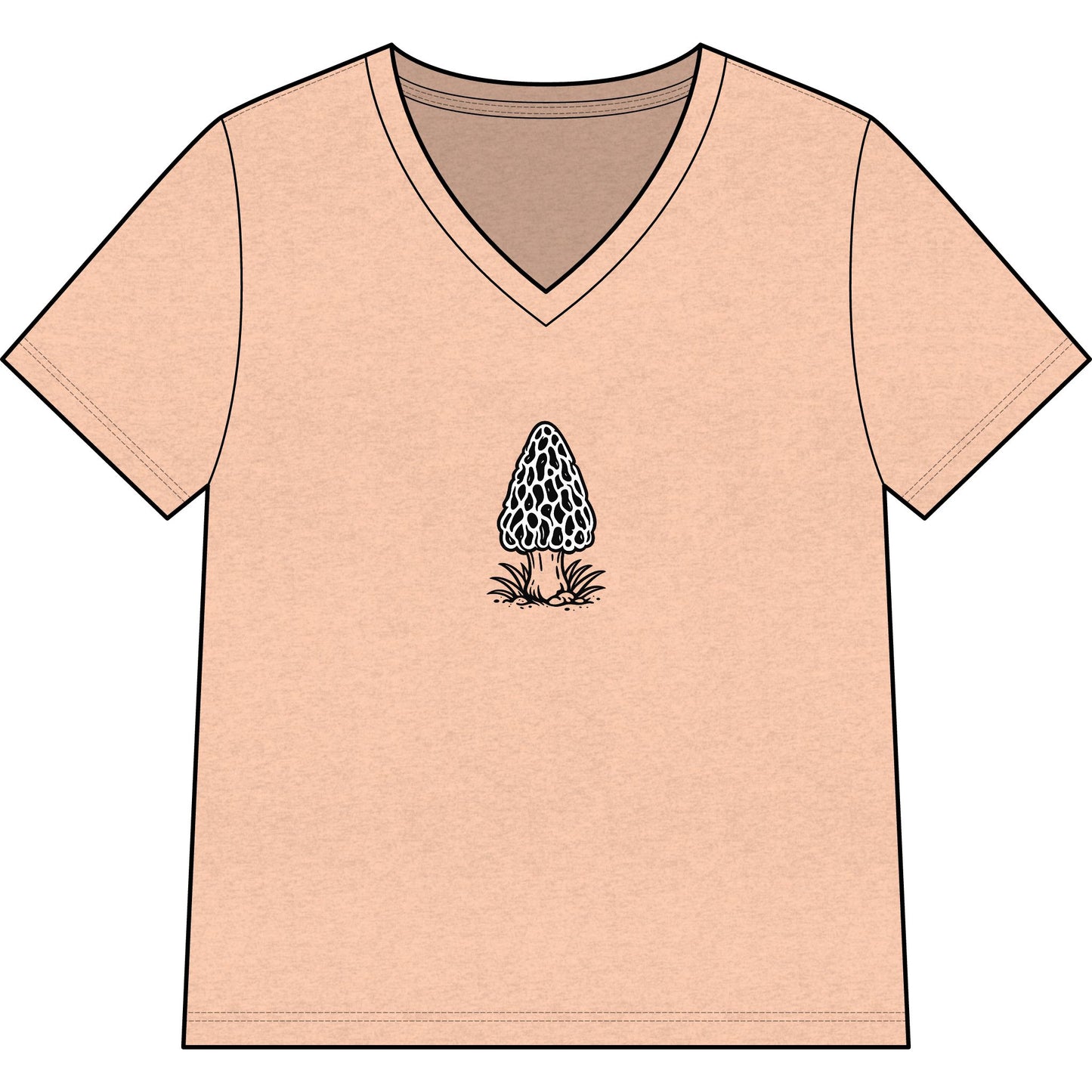 Morel Mushroom Illustration V-Neck Tee