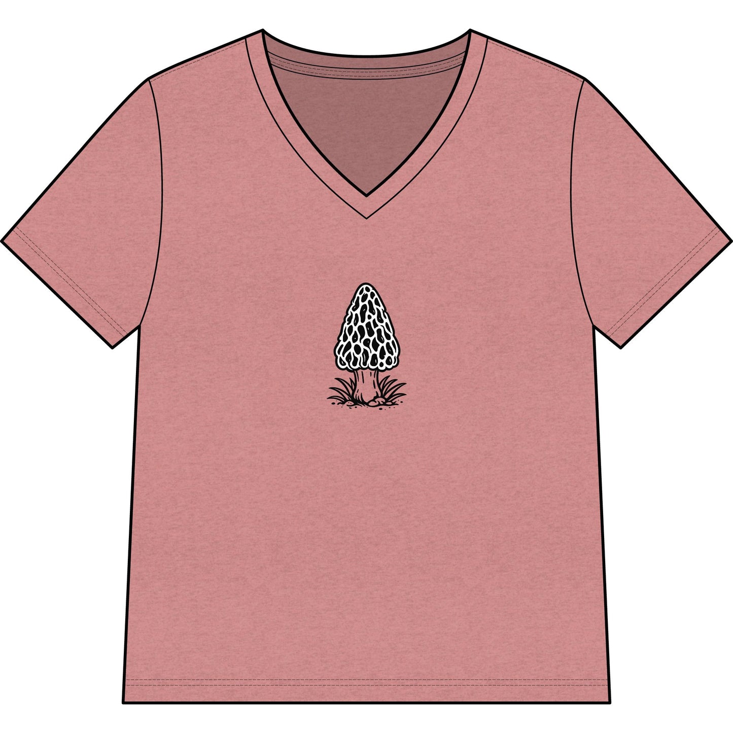 Morel Mushroom Illustration V-Neck Tee