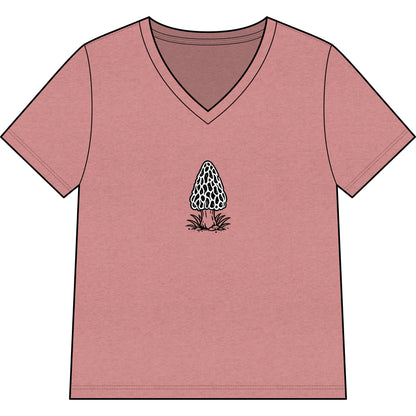 Morel Mushroom Illustration V-Neck Tee