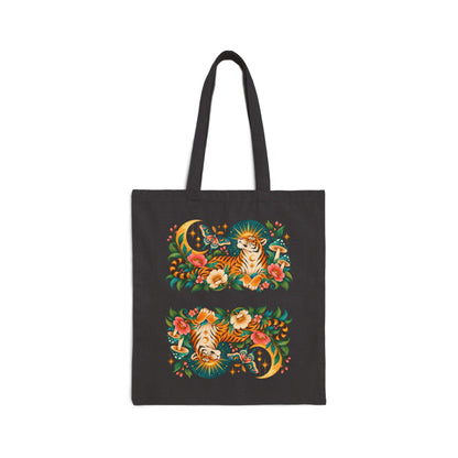 Tote, Canvas bag - Tiger Moon Celestial Floral