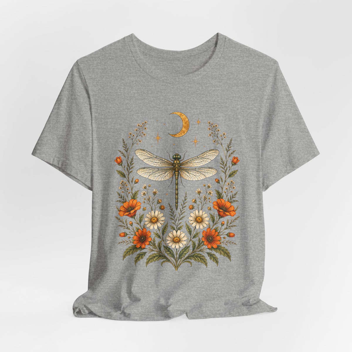 T-Shirt, Short Sleeve Boxy Crew Neck - Boho Dragonfly Moon
