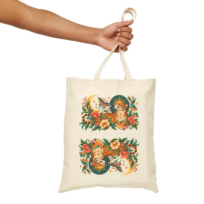 Tote, Canvas bag - Tiger Moon Celestial Floral