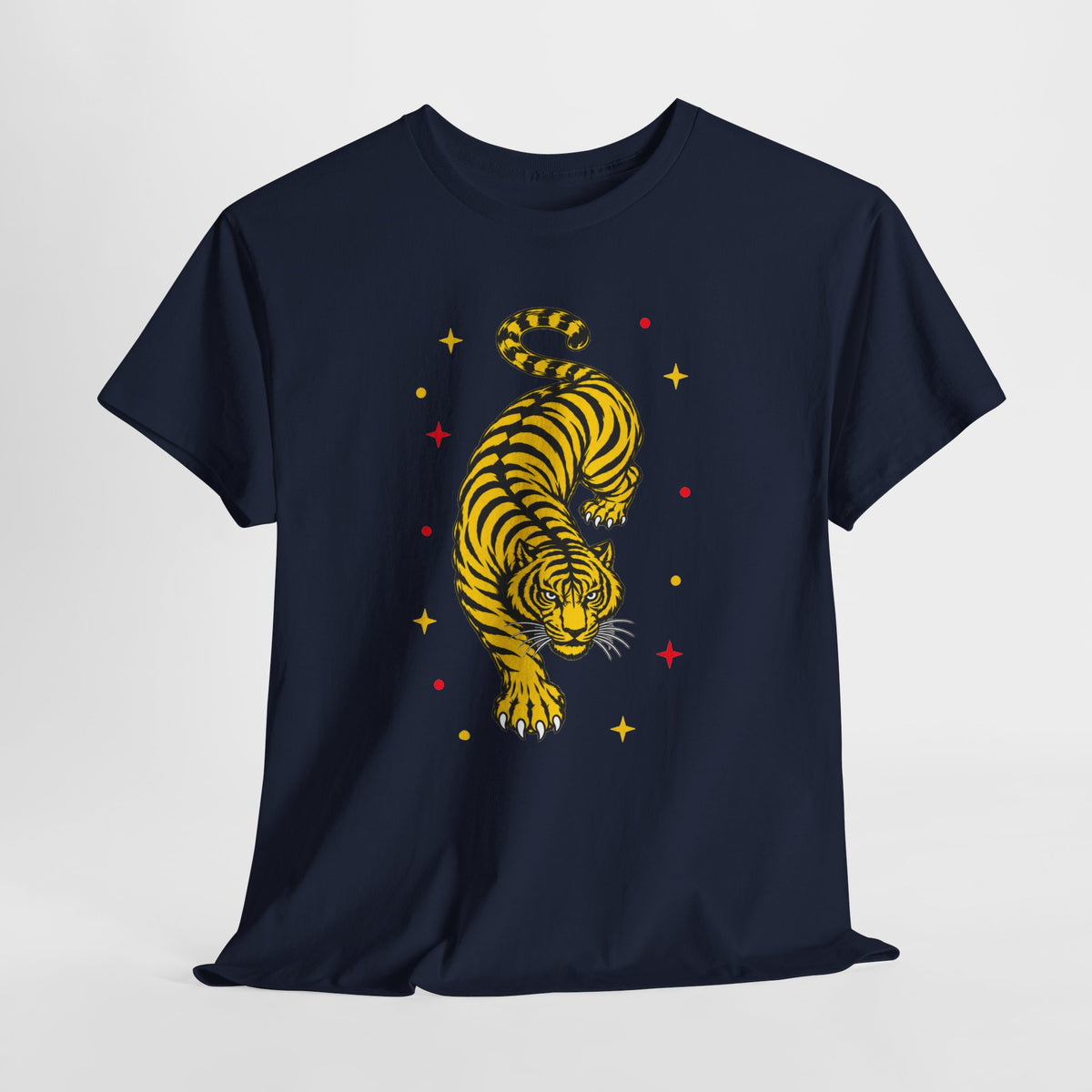 T-Shirt, Short Sleeve Boxy Crewneck - Yellow Tiger