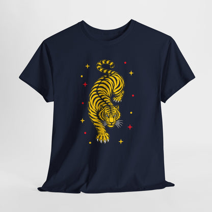T-Shirt, Short Sleeve Boxy Crewneck - Yellow Tiger