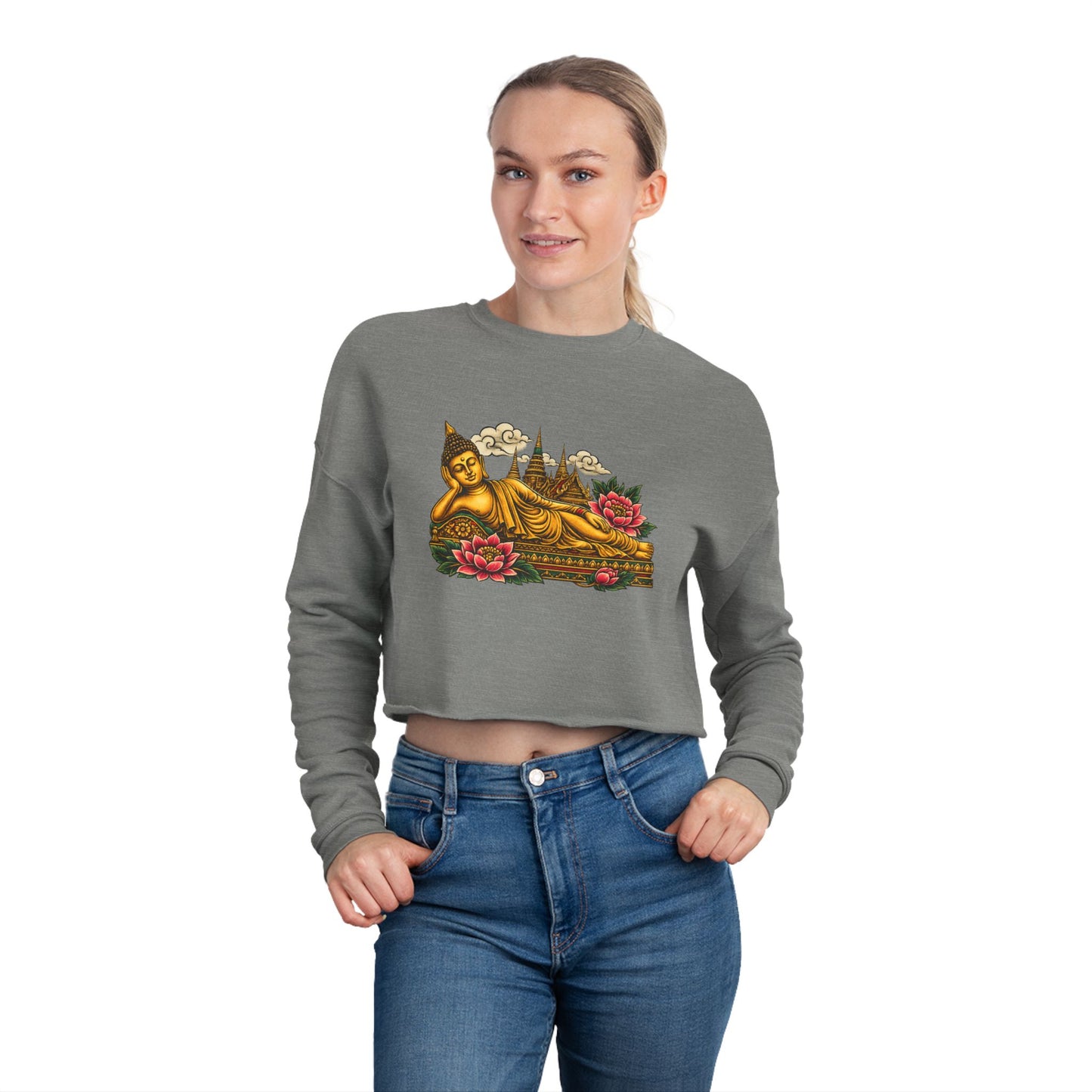 Recline with Buddha Cropped Long Sleeve T-Shirt