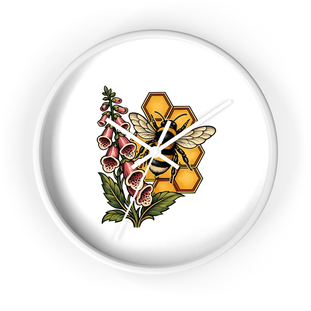 Clock, Wall Acrylic - Bee, Honeycomb & Foxglove