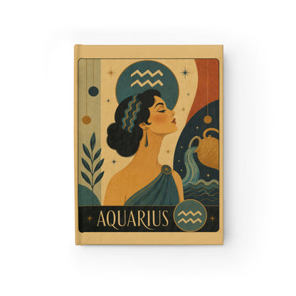 Journal Notebook, Hardcover Blank - Retro Aquarius Zodiac