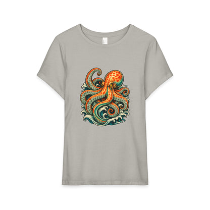 T-Shirt, Short Sleeve Boxy Crew Neck - Octopus Wave