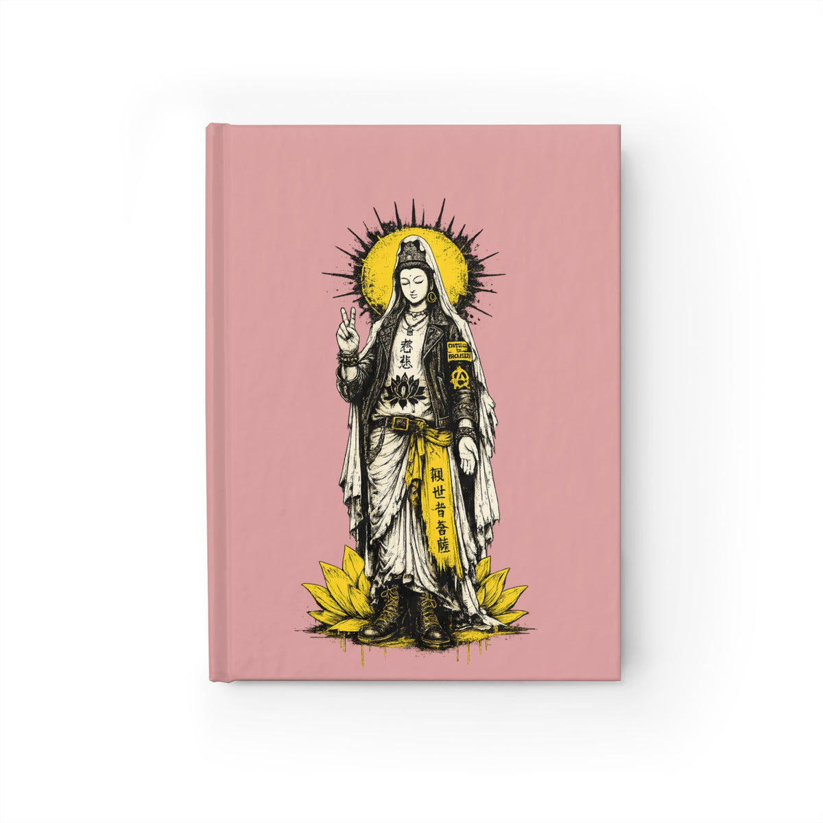 Journal Notebook, Hardcover Blank - Punk Kwan Yin Lotus (pink)