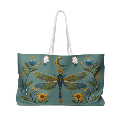Dragonfly Embroidered Style Weekender Bag — Boho Floral Travel Tote