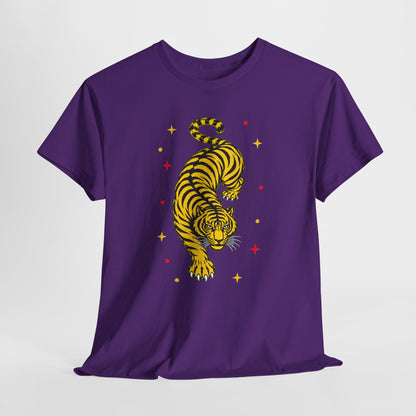 T-Shirt, Short Sleeve Boxy Crewneck - Yellow Tiger