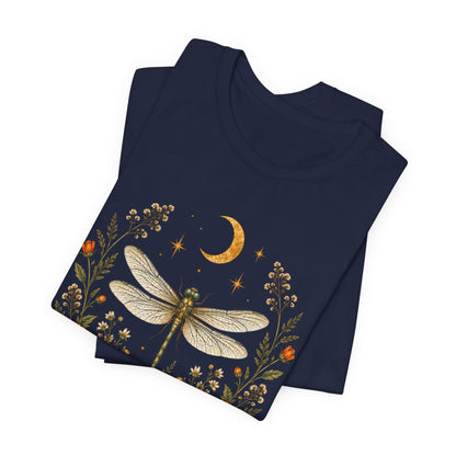 T-Shirt, Short Sleeve Boxy Crew Neck - Boho Dragonfly Moon