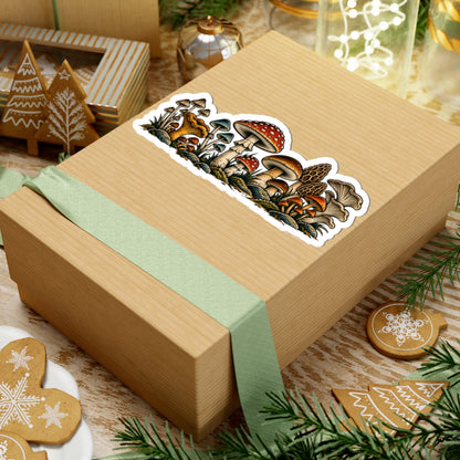 Mushroom Forest Kiss-Cut Sticker — Vintage Fungi LapTop Decal