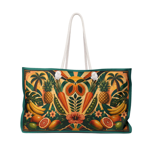 Tropical Fruit Weekender Bag – Vintage Hawaiian Pineapple & Palm Beach Tote