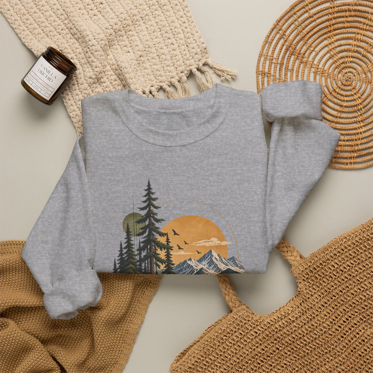 Sweatshirt, Crew Neck - Mountain Lake Sunset