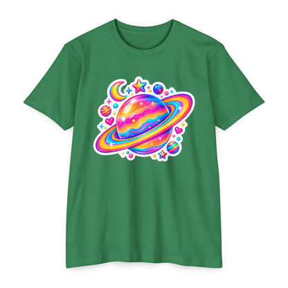 T‑Shirt, Short Sleeve Boxy Crew Neck - Rainbow Planet Cosmic Space