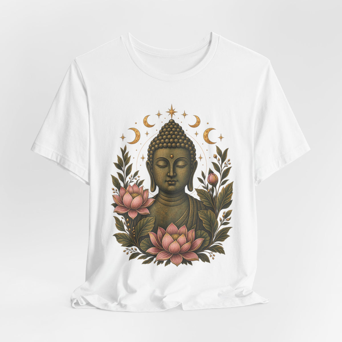 T‑Shirt, Short Sleeve Boxy Crew Neck - Buddha, Lotus & Moon Phases