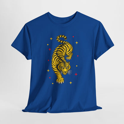 T-Shirt, Short Sleeve Boxy Crewneck - Yellow Tiger