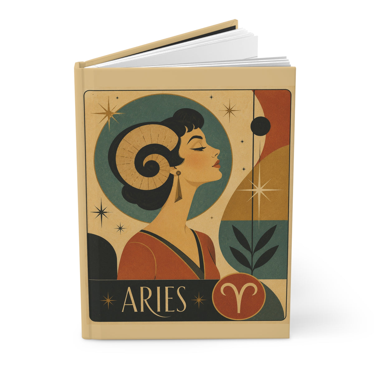 Journal Notebook, Hardcover Lined - Retro Aries Zodiac