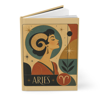 Journal Notebook, Hardcover Lined - Retro Aries Zodiac