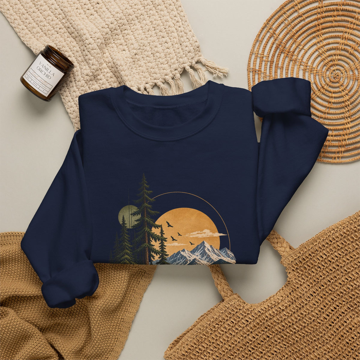 Sweatshirt, Crew Neck - Mountain Lake Sunset