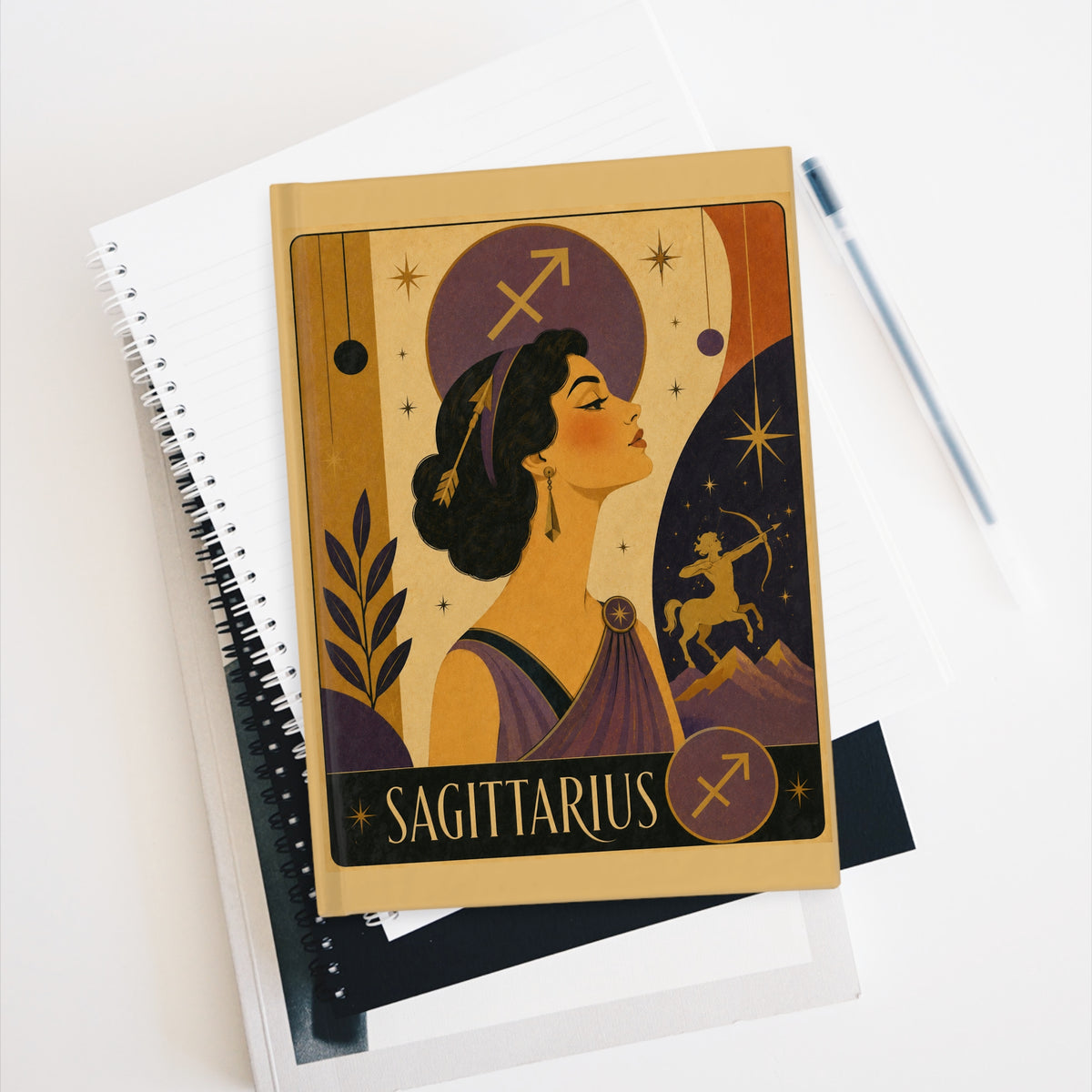 Journal Notebook, Hardcover Blank - Retro Sagittarius Zodiac