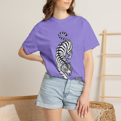 T-Shirt, Short Sleeve Boxy Crew Neck - Black & White Tiger