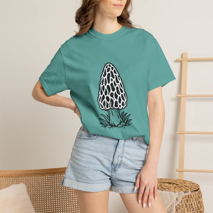 T-Shirt, Short Sleeve Boxy Crew Neck - Hand-Drawn Forager Morel Mushroom