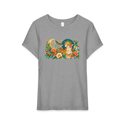T-Shirt, Short Sleeve Wide Neck Relaxed Fit - Tiger Moon