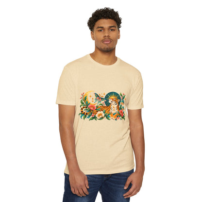 T-Shirt, Short Sleeve Boxy Crew Neck- Tiger Moon Celestial Floral