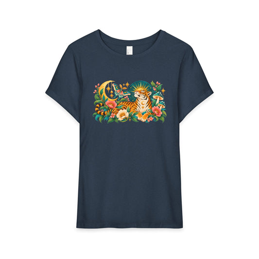 T-Shirt, Short Sleeve Wide Neck Relaxed Fit - Tiger Moon