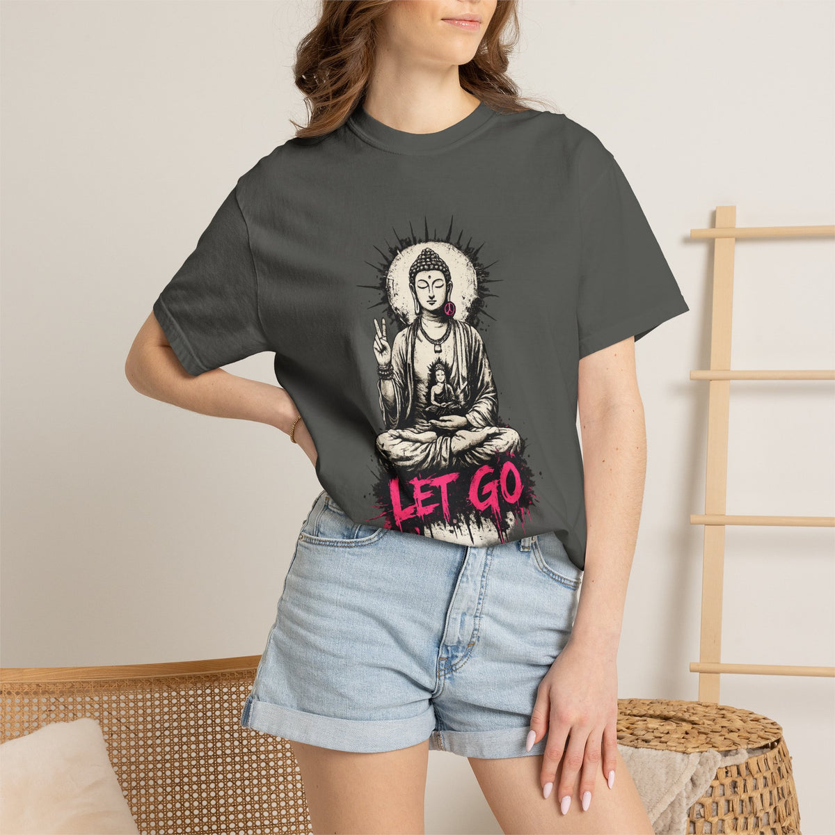 T-Shirt, Short Sleeve Boxy Crew Neck - Buddha "Let Go"