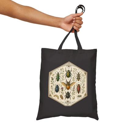 Vintage Entomology Beetle Print Canvas Tote Bag