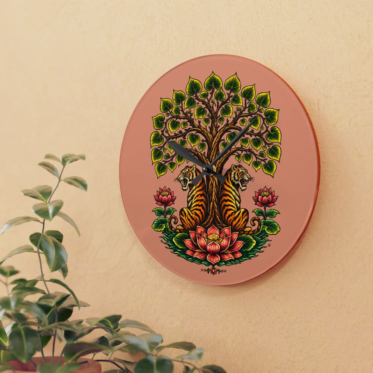 Clock, Wall Acrylic - Boho Tiger Tiger Bodhi Tree