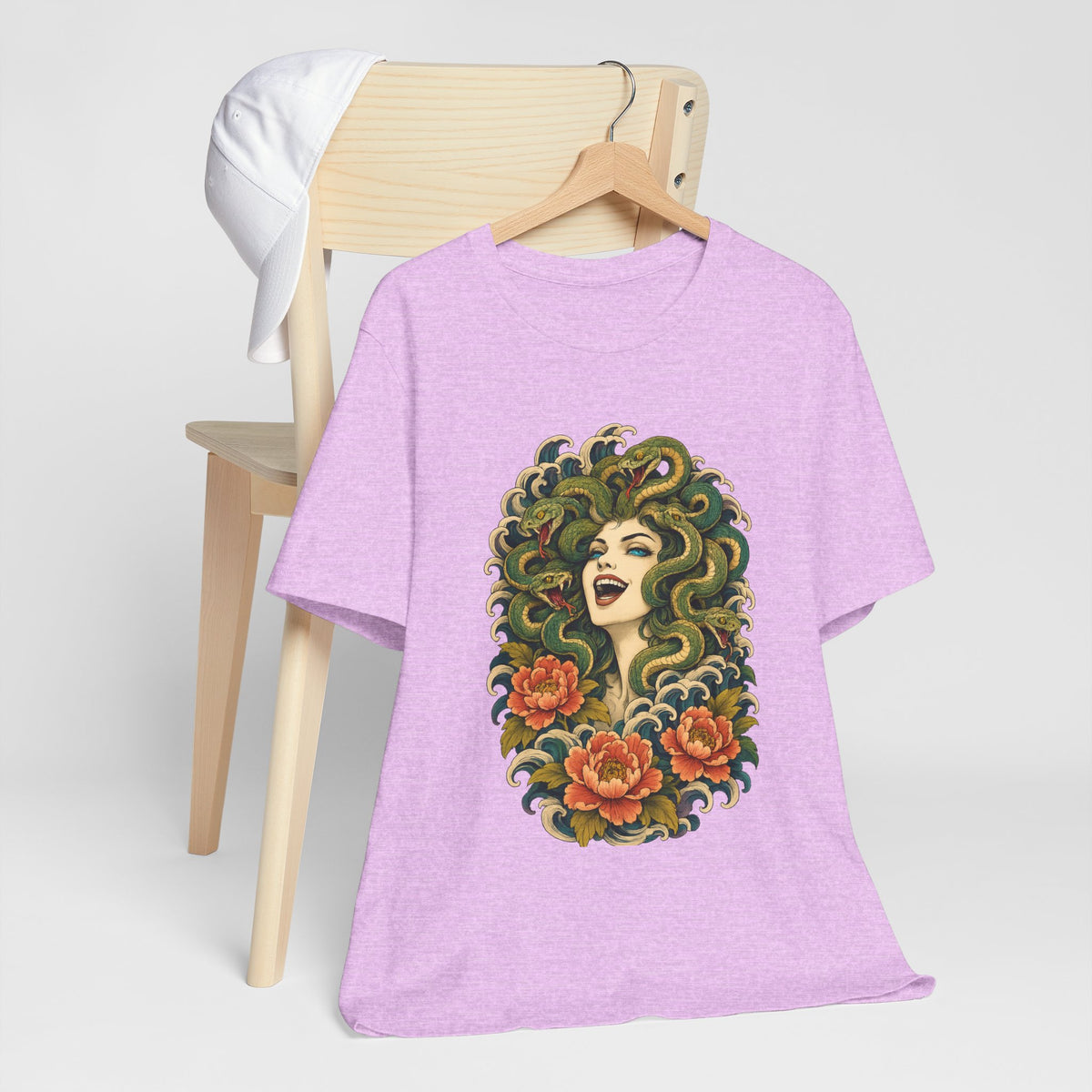 T-Shirt, Short Sleeve Wide Neck - Medusa Snake Hair Floral