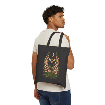 Tote, Canvass bag - Floral Botanical Bee Foxglove & Moon