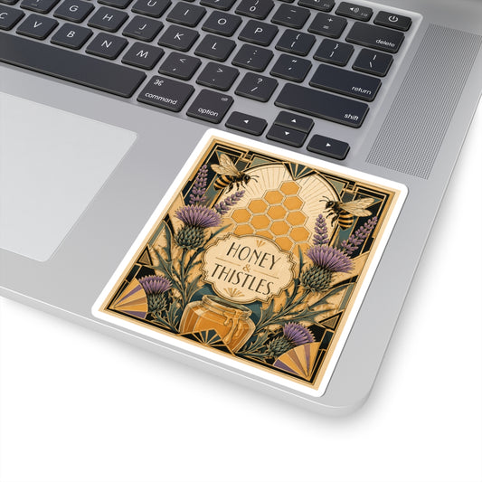 Honey & Thistles Sticker — Vintage Bee, Honeycomb & Thistle Kiss-Cut Sticker