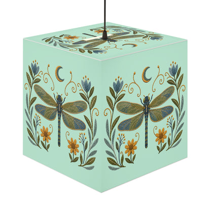 Cube Lamp, Decorative - Floral Dragonfly & Moon (light blue)