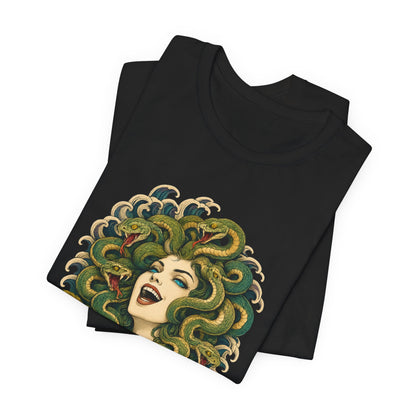 T-Shirt, Short Sleeve Wide Neck - Medusa Snake Hair Floral