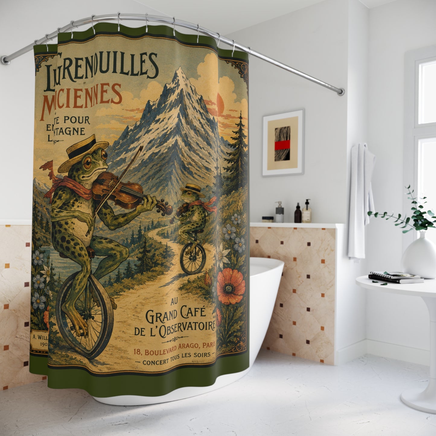 Frogs on Unicycles Shower Curtain