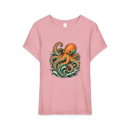 T-Shirt, Short Sleeve Boxy Crew Neck - Octopus Wave
