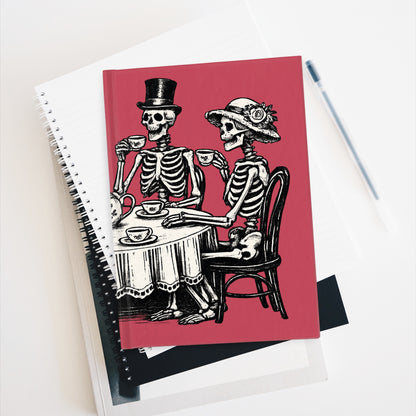 Journal Notebook, Hardcover Blank - Vintage Skeleton Tea Party (pale red)