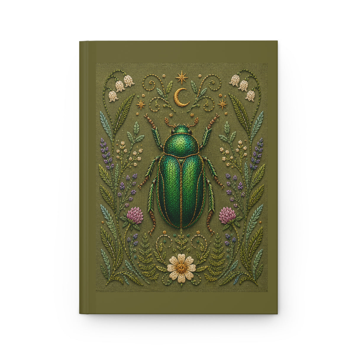 Journal Notebook, Hardcover Lined - Botanical Scarab (green)