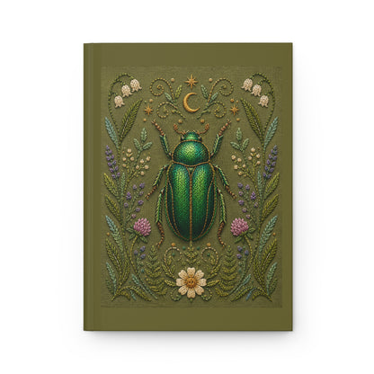 Journal Notebook, Hardcover Lined - Botanical Scarab (green)