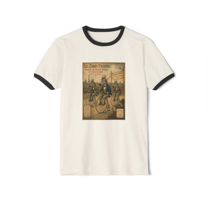 Zebras on Penny-Farthings Cotton Ringer T-Shirt