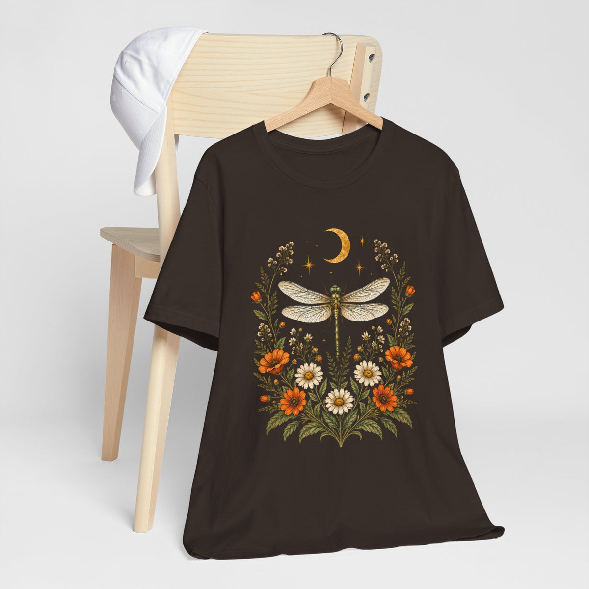 T-Shirt, Short Sleeve Boxy Crew Neck - Boho Dragonfly Moon
