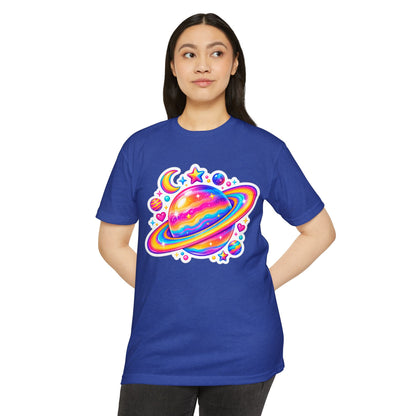 T‑Shirt, Short Sleeve Boxy Crew Neck - Rainbow Planet Cosmic Space
