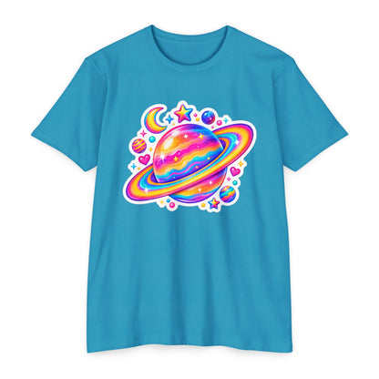 T‑Shirt, Short Sleeve Boxy Crew Neck - Rainbow Planet Cosmic Space