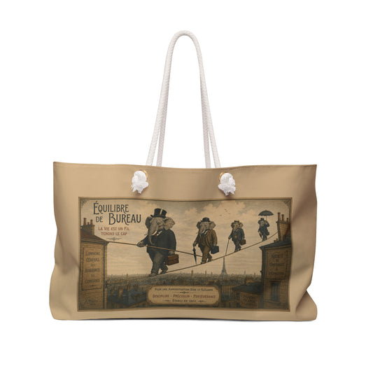 Vintage French Poster Weekender Bag – "Équilibre de Bureau" Travel Tote