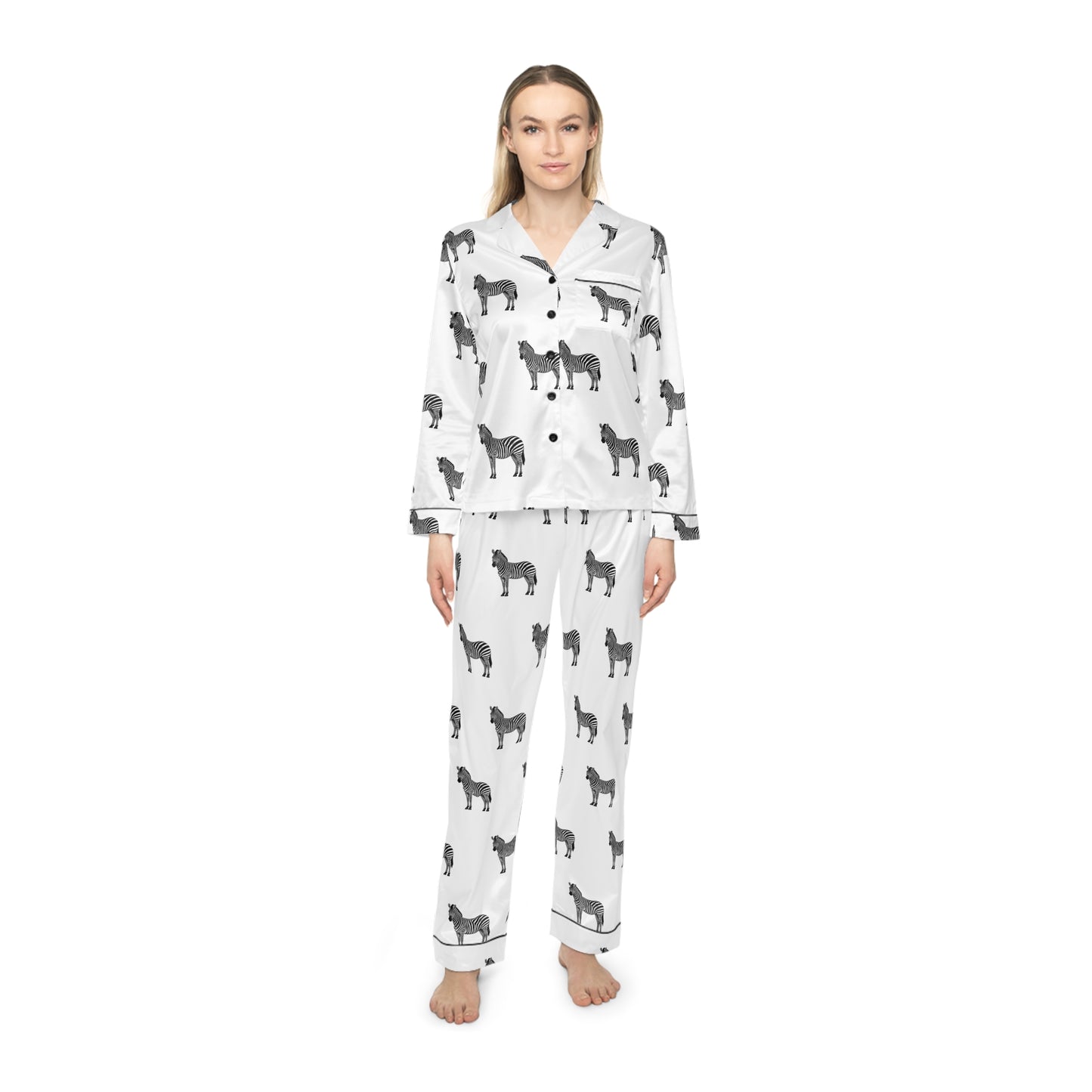 Zebra Satin Pajama Set - White